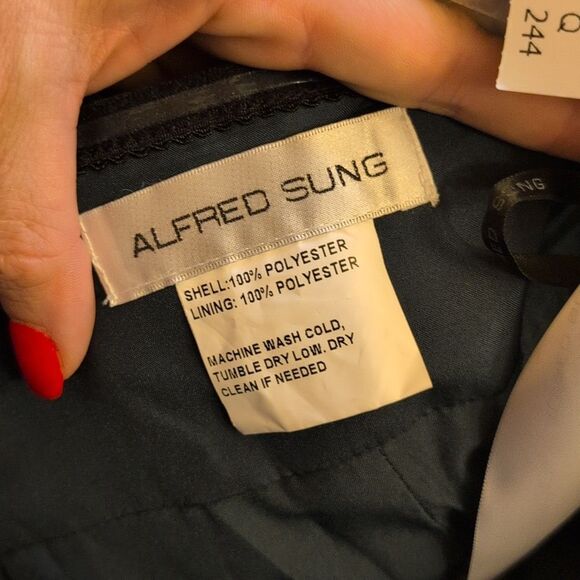 NWT Alfred Sung Gown Strapless Draped Bodice Column Dress Bow Evergreen Green 6 - Picture 8 of 14